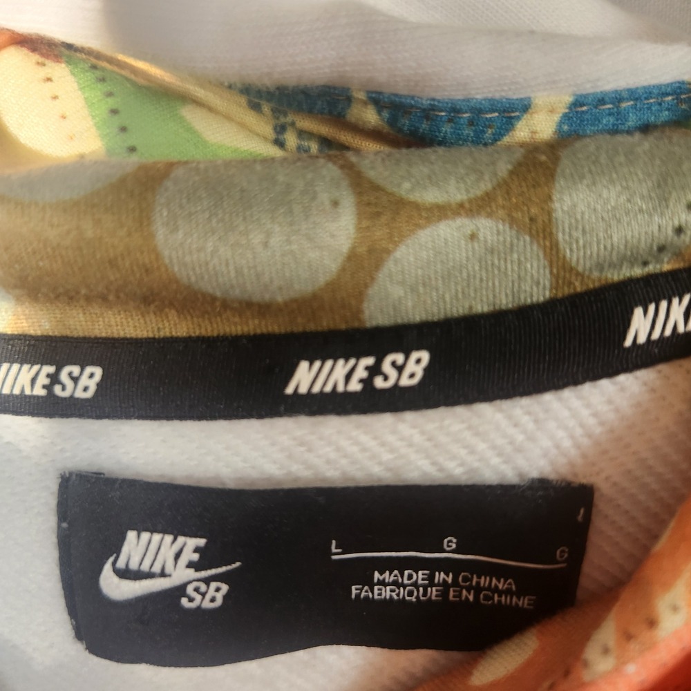 Nike SB Mens White Patchwork‎ Hood Pullover Hoodie Large Skateboarding Logo - Picture 10 of 10